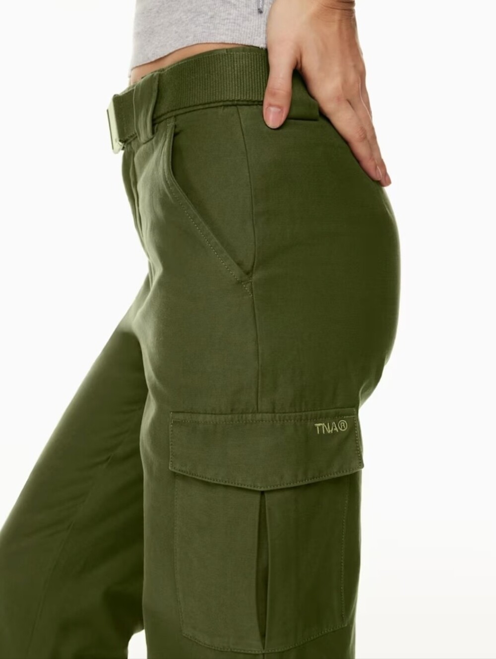 Aritzia TNA Cadet Cargo Pant High Rise Olive Utility Webbing Belt 100% Cotton S - Picture 2 of 13